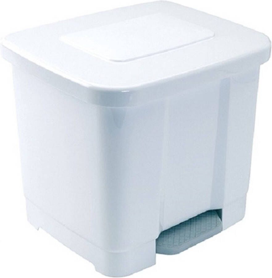 Forte Plastics Dubbele 2-vaks afvalemmer vuilnisemmer wit 35 liter met deksel en pedaal Pedaalemmers