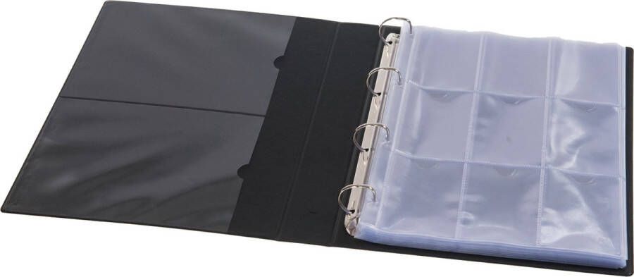 Plastic Modern Verzamelmap Deluxe voor speelkaarten en tradingcards 10 Insteekhoezen Duimgreep Zwart 180 kaartjes Map Binder 9 Pocket Plamo