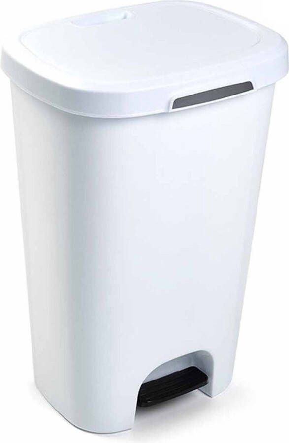 Forte Plastics 1x Kunststof afvalemmers vuilnisemmers wit 50 liter met deksel en pedaal Vuilnisemmers vuilnisbakken prullenbakken Kantoor keuken prullenbakken