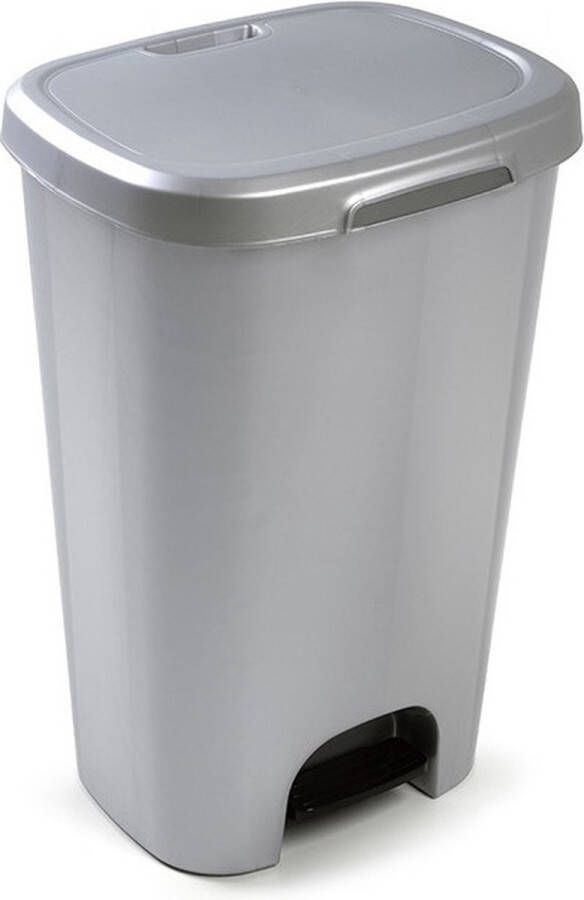 Forte Plastics 1x Kunststof afvalemmers vuilnisemmers zilver 50 liter met deksel en pedaal Vuilnisemmers vuilnisbakken prullenbakken Kantoor keuken prullenbakken