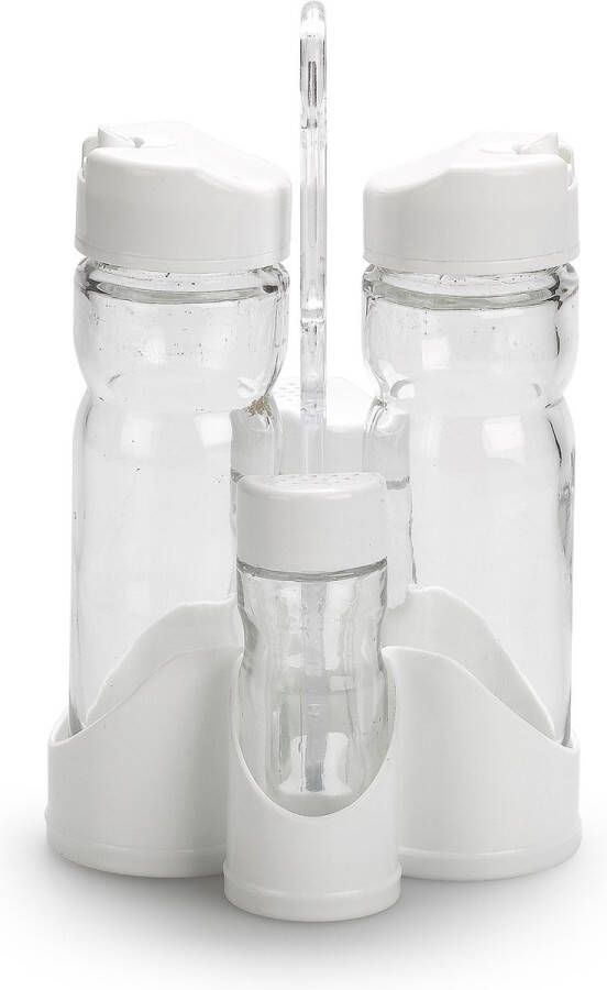 PLASTICFORTE 1x Olie- en azijnstel van kunststof wit 5-delig Keuken benodigdheden Horeca tafelaccessoires