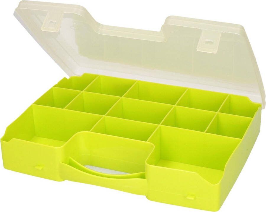 PLASTICFORTE 1x Opbergkoffertje opbergdoosjes 13-vaks groen Sorteerdoos box Opbergers 27 5 x 20 5 x 3 cm