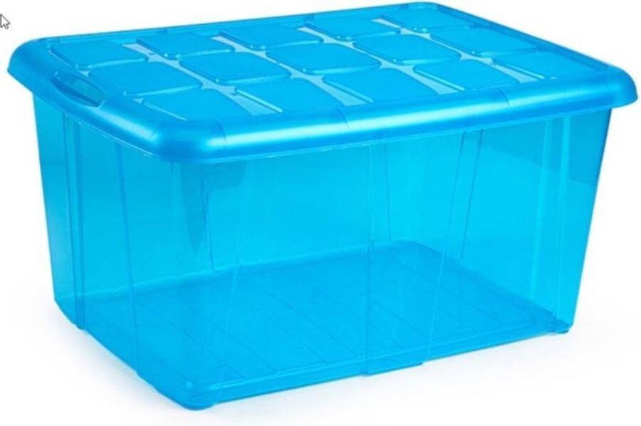 PLASTICFORTE 1x Opslagbakken organizers met deksel 60 liter 63 x 46 x 32 transparant blauw Organizers opbergbakken