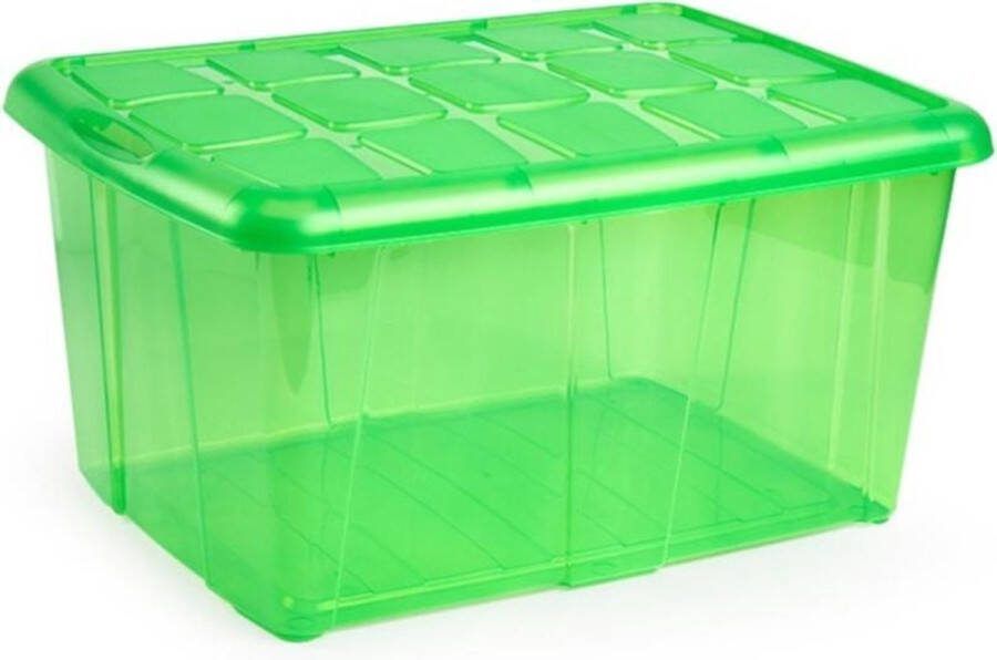 PLASTICFORTE 1x Opslagbakken organizers met deksel 60 liter 63 x 46 x 32 transparant groen Organizers opbergbakken