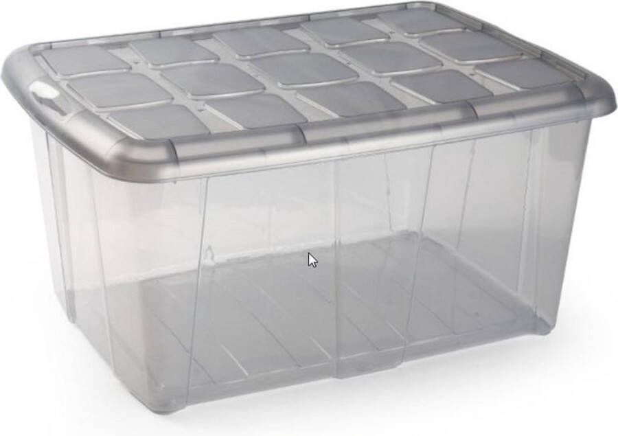 PLASTICFORTE 1x Opslagbakken organizers met deksel 60 liter 63 x 46 x 32 transparant grijs Organizers opbergbakken