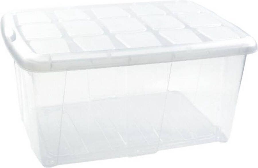 PLASTICFORTE 1x Opslagbakken organizers met deksel 60 liter 63 x 46 x 32 transparant wit Organizers opbergbakken