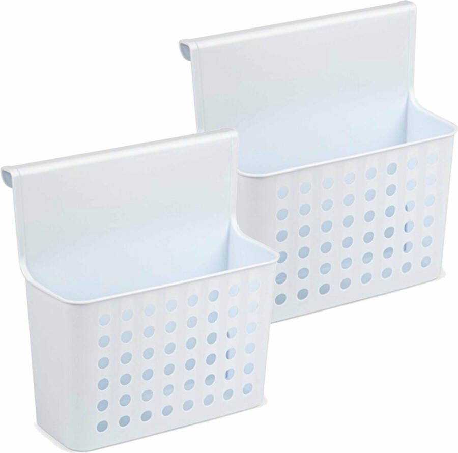 PLASTICFORTE 2x Badkamer keuken hang opbergmandjes organizers wit lichtblauw 26 cm Hangmandjes Kastmandjes Shampoo douche rekjes