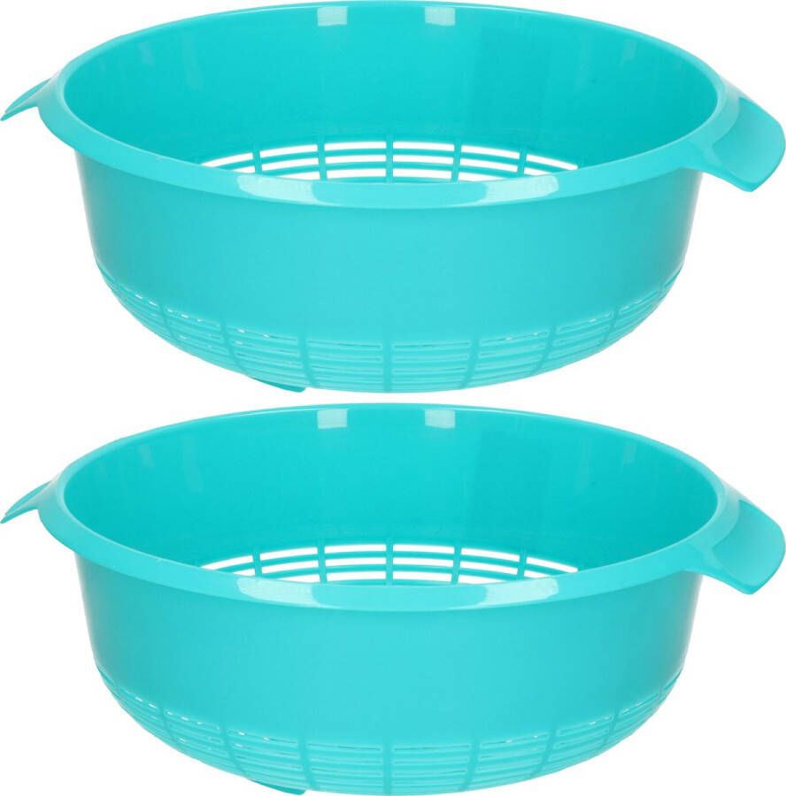 Forte Plastics set van 2x stuks kunststof keuken vergieten van 27 x 10 cm in de kleur blauw -ã¯â¿â½keuken accessoires