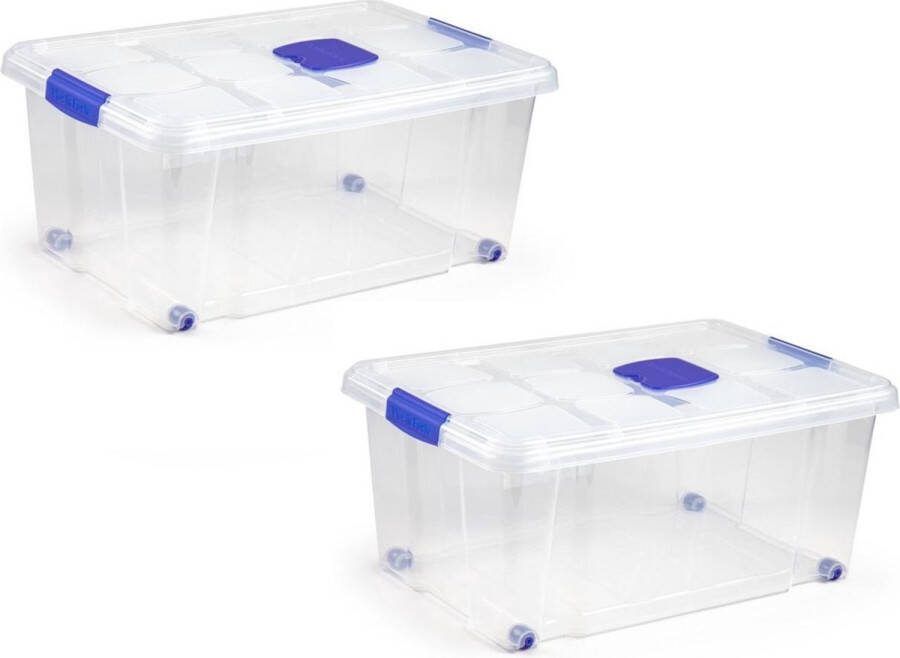 PLASTICFORTE 2x Opslagbakken organizers met deksel 36 liter 59 cm transparant Opbergbakken Organizers opbergbakken Woonkamer badkamer spullen opruimen