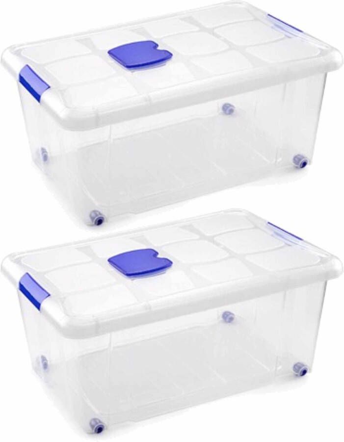 Forte Plastics 2x Opslagbakken organizers met deksel 36 liter 59 cm transparant Opbergbakken Organizers opbergbakken Woonkamer badkamer spullen opruimen