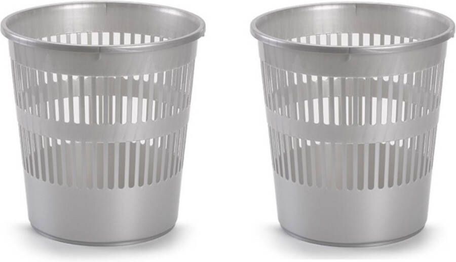 PLASTICFORTE 3x stuks afvalbak vuilnisbak plastic zilver 28 cm Vuilnisbakken prullenbakken Kantoor keuken slaapkamer