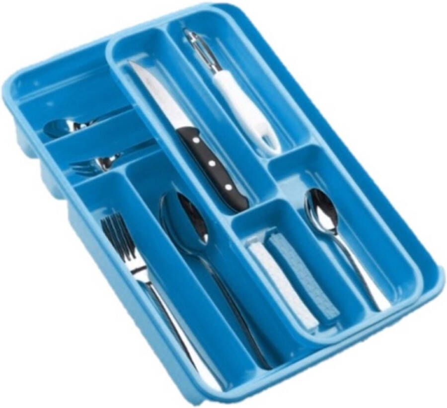 Forte Plastics 2x stuks bestekbakken bestekhouders blauw 40 x 30 x 7 cm 2 lagen Keuken opberg accessoires