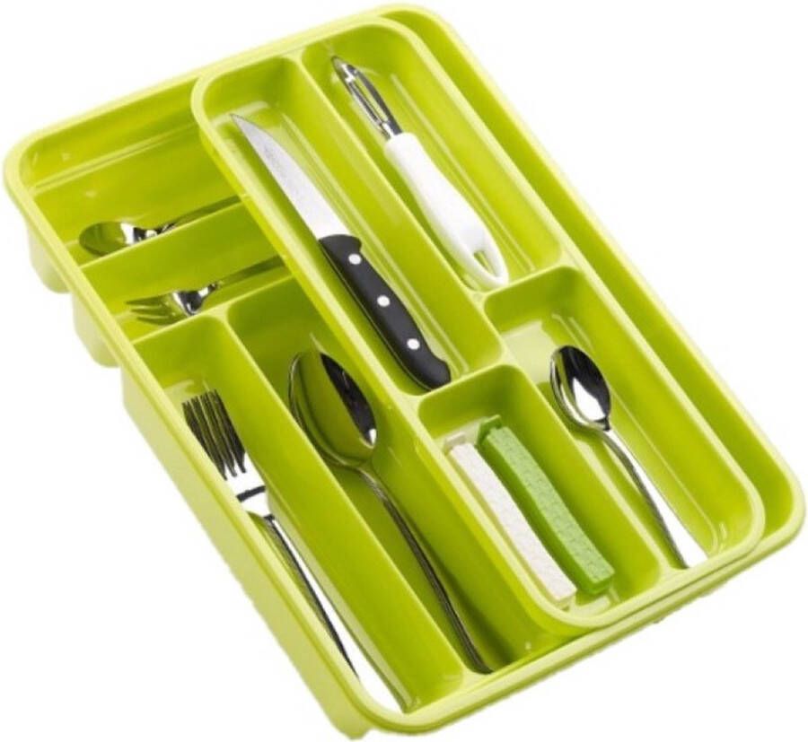 Forte Plastics 2x stuks bestekbakken bestekhouders lime groen 40 x 30 x 7 cm 2 lagen Keuken opberg accessoires