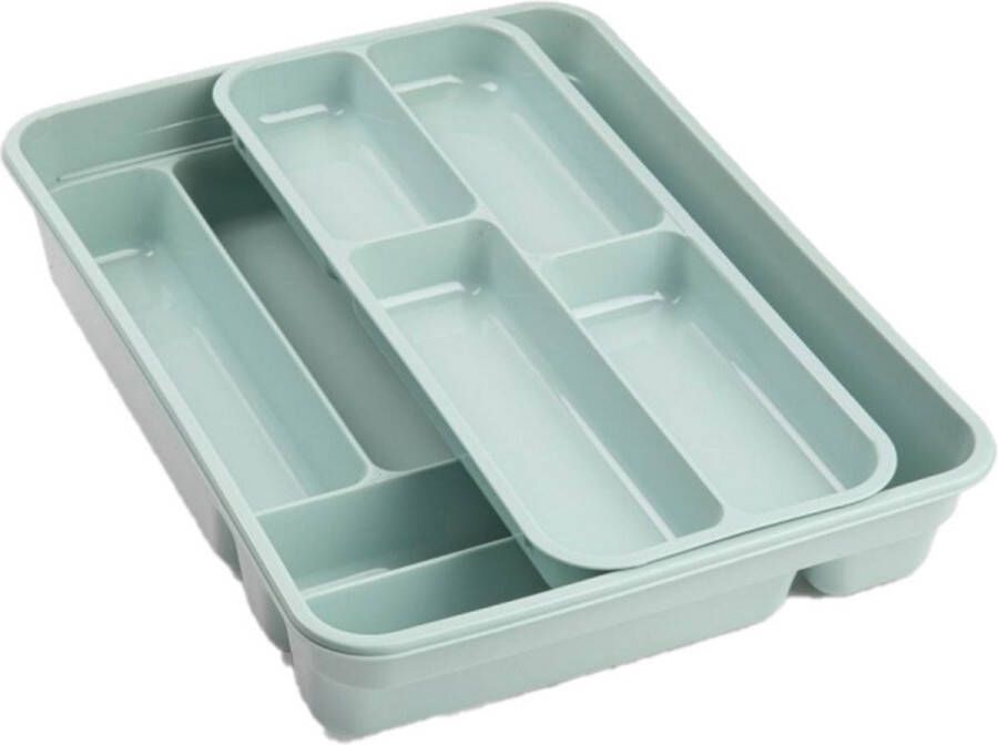 Forte Plastics 2x stuks bestekbakken bestekhouders mintgroen 40 x 30 x 7 cm 2 lagen Keuken opberg accessoires