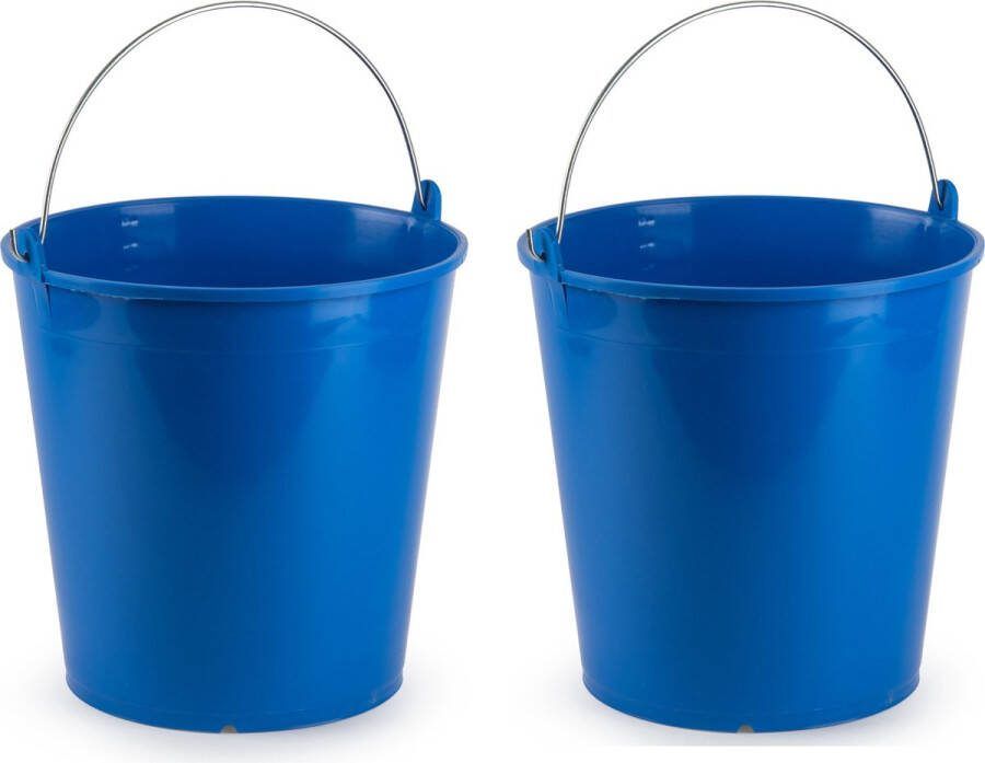 PLASTICFORTE 2x stuks blauwe schoonmaakemmer huishoudemmer 15 liter 32 x 31 cm -Kunststof plastic emmer met metalen hengsel