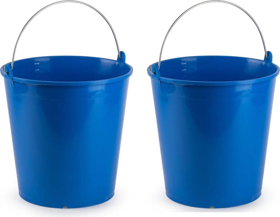 Forte Plastics 2x stuks blauwe schoonmaakemmer huishoudemmer 15 liter 32 x 31 cm -Kunststof plastic emmer met metalen hengsel