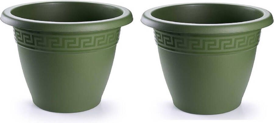 PLASTICFORTE 2x stuks bloempotten donkergroen rond diameter 40 cm Bloemen plantenbak plantenpotten van kunststof