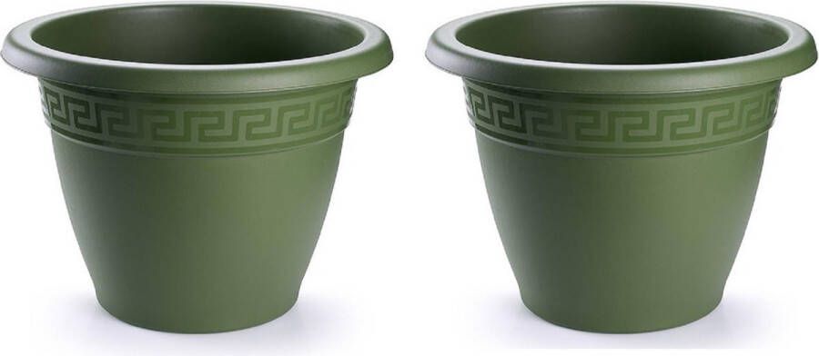 PLASTICFORTE 2x stuks bloempotten donkergroen rond diameter 50 cm Bloemen plantenbak plantenpotten van kunststof