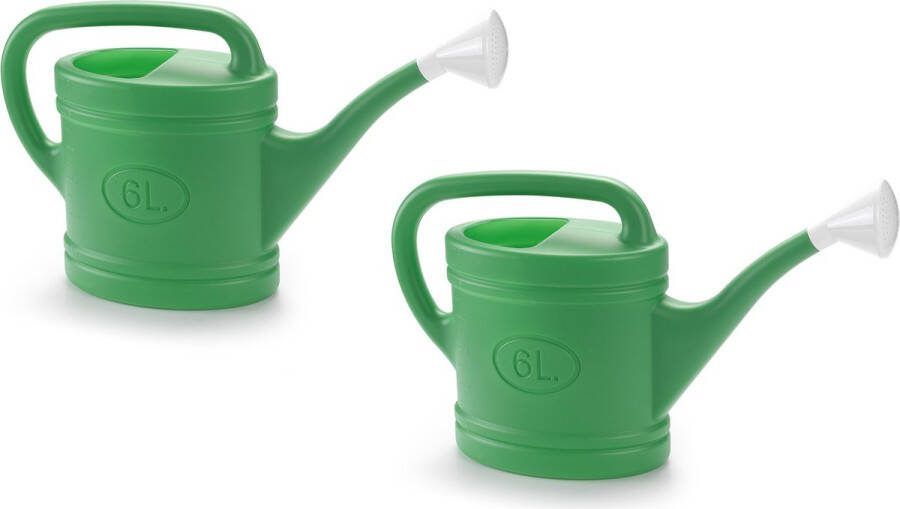 PLASTICFORTE 2x stuks groene tuin planten gieter met broeskop 6 liter Planten water geven Kunststof 53 x 15 x 32 cm