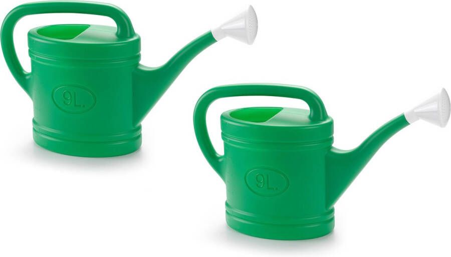 Forte Plastics 2x stuks groene tuin planten gieter met broeskop 9 liter Planten water geven Kunststof 59 x 19 x 36 cm