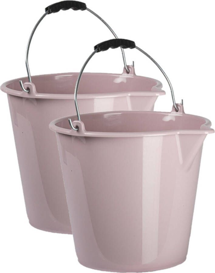 Forte Plastics 2x stuks huishoud schoonmaak emmers kunststof oud roze 9 liter inhoud 30 x 26 cm Met metalen hengsel en schenktuit