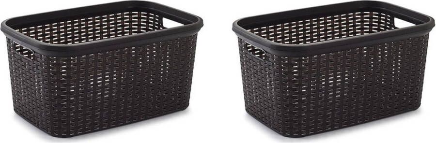 Forte Plastics 2x stuks kunststof open rotan mand van 35 liter in het donkerbruin Badkamer wasmand opslag manden 53 x 36 x 26 cm