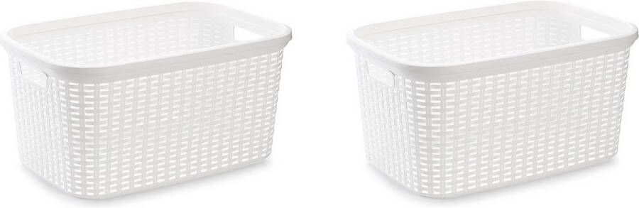 Forte Plastics 2x stuks kunststof open rotan mand van 35 liter in het wit Badkamer wasmand opslag manden 53 x 36 x 26 cm