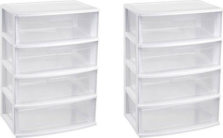 Merkloos Sans marque 2x stuks ladekast organizer met 4 lades wit transparant 40 x 56 x 80 cm Ladekasten organisers kantoor