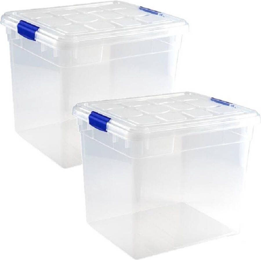 PLASTICFORTE 2x stuks Opslagbakken organizers met deksel 35 liter 42 x 36 x 35 cm transparant Opbergbakken