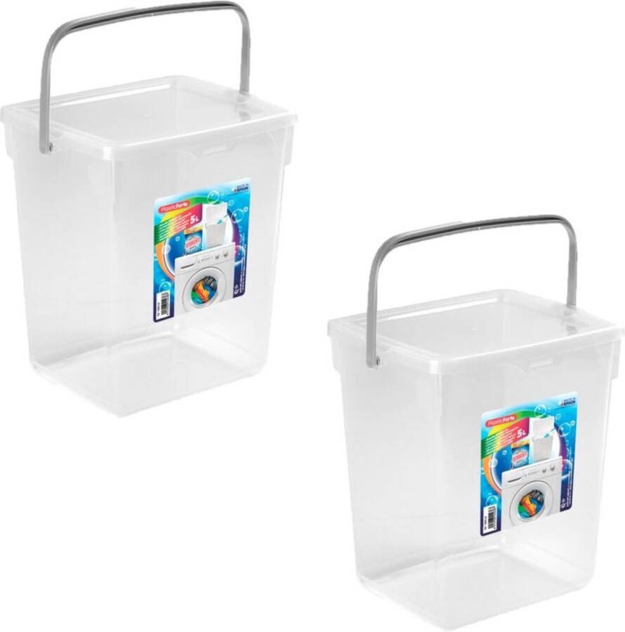 Forte Plastics 2x stuks opslagboxen emmers kunststof met deksel transparant 5 liter 20 x 17 x 23 cm Voorraadblikken