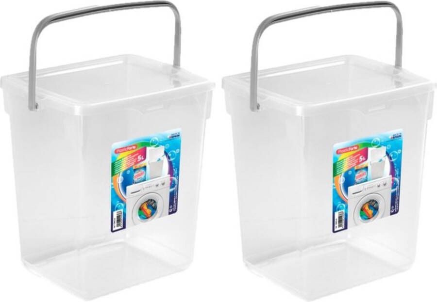 Forte Plastics 2x stuks opslagboxen emmers kunststof met deksel transparant 5 liter 20 x 17 x 23 cm Opbergbox