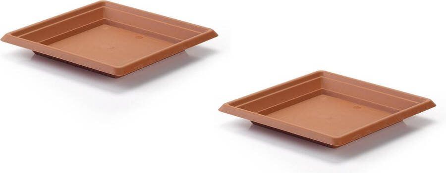PLASTICFORTE 2x stuks opvang schaal Plantenbak terra cotta met diameter 30 cm Bloembak onderbord vierkant van kunststof