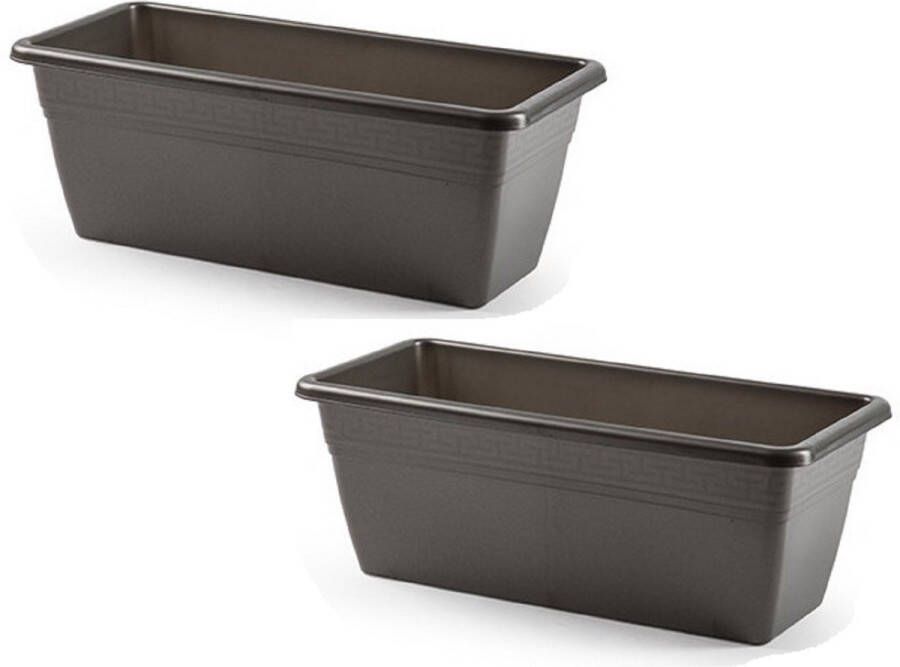 PLASTICFORTE 2x stuks plantenbak antraciet grijs rechthoekig 40 x 18 x 15 cm Bloembakken plantenbakken voor binnen buiten