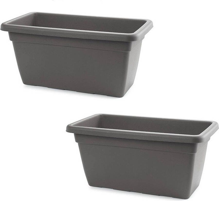 PLASTICFORTE 2x stuks plantenbak antraciet grijs rechthoekig 60 x 32 x 27 cm Bloemenbak voor buiten Spullen opslagbakken