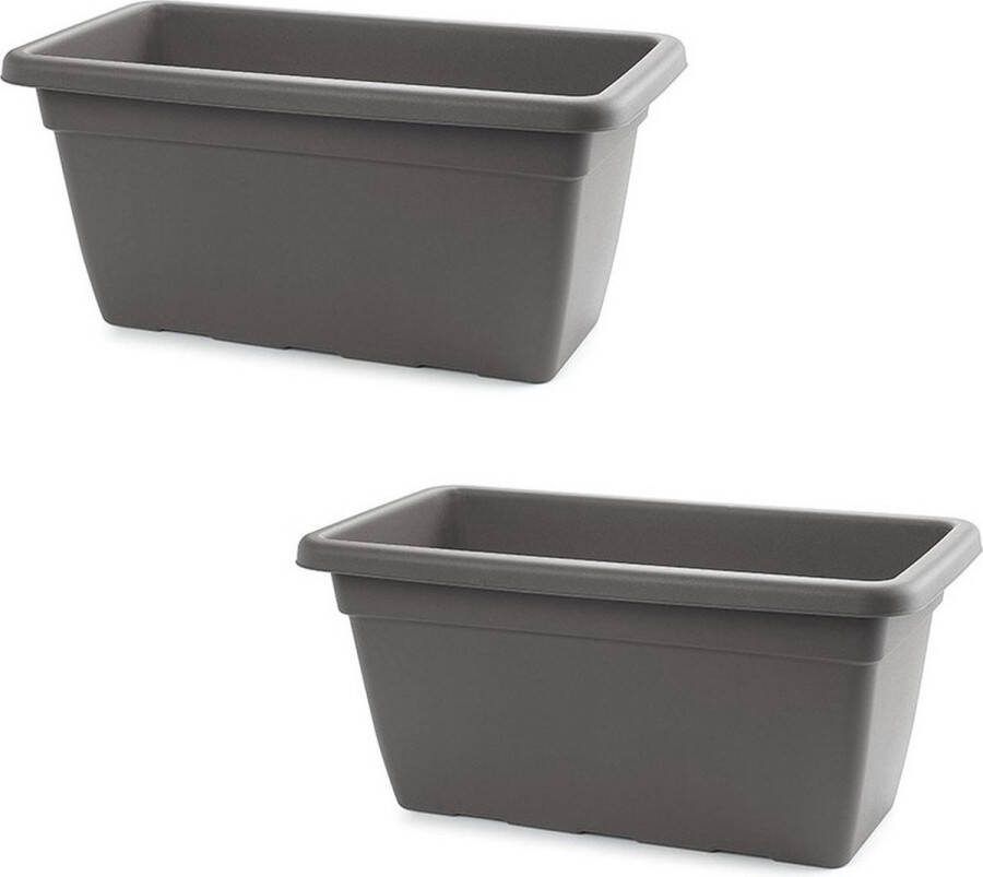 PLASTICFORTE 2x stuks plantenbak antraciet grijs rechthoekig 80 x 40 x 33 cm Bloemenbak voor buiten Spullen opslagbakken