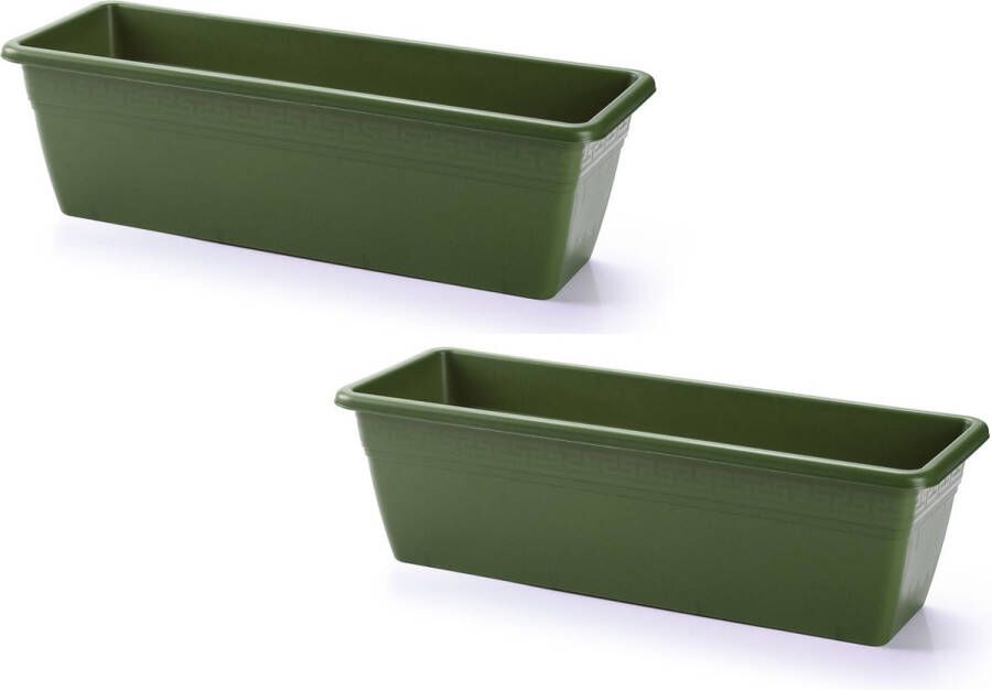 Forte Plastics 2x stuks plantenbak groen rechthoekig 50 x 17 x 15 cm Bloembakken plantenbakken voor binnen buiten