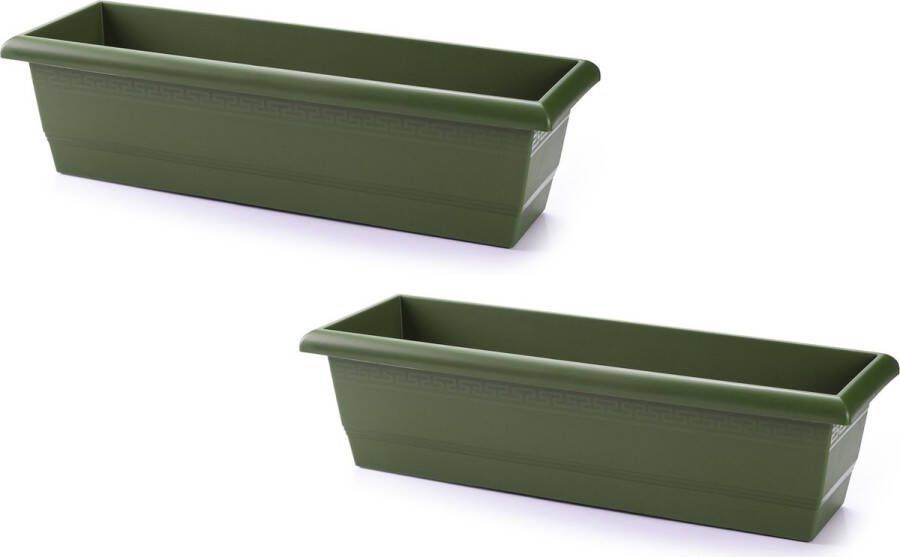 PLASTICFORTE 2x stuks plantenbak groen rechthoekig 60 x 20 x 16 cm Bloembakken plantenbakken voor binnen buiten