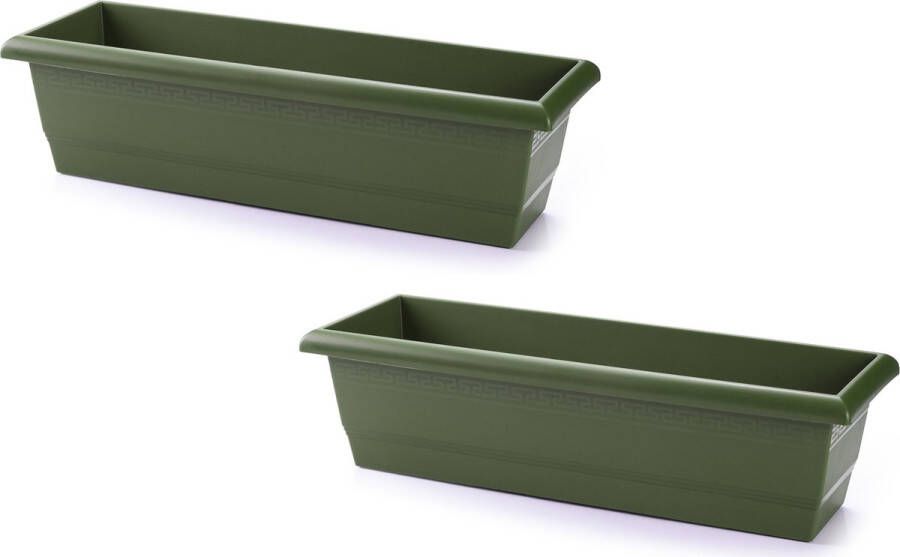 Forte Plastics 2x stuks plantenbak groen rechthoekig 60 x 20 x 16 cm Bloembakken plantenbakken voor binnen buiten