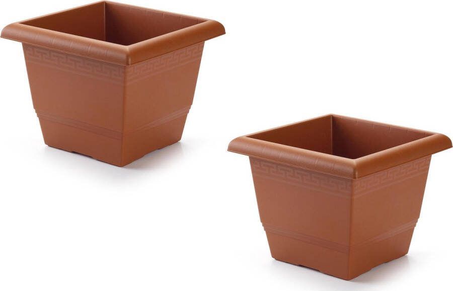 PLASTICFORTE 2x stuks plantenbak terra cotta 31 x 31 x 24 cm Bloembak vierkant van kunststof Binnenmaat 30 cm