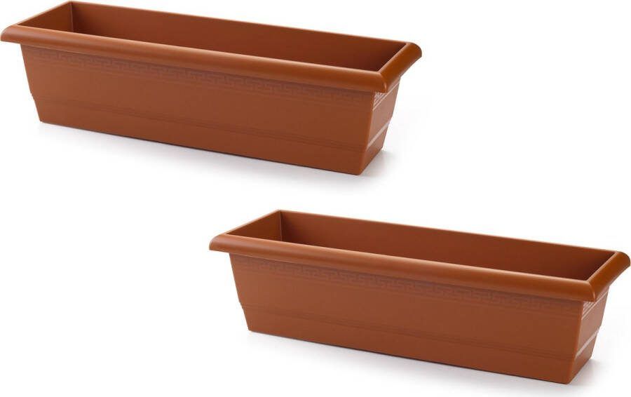 PLASTICFORTE 2x stuks plantenbak terra cotta rechthoekig 60 x 20 x 16 cm Bloembakken plantenbakken voor binnen buiten