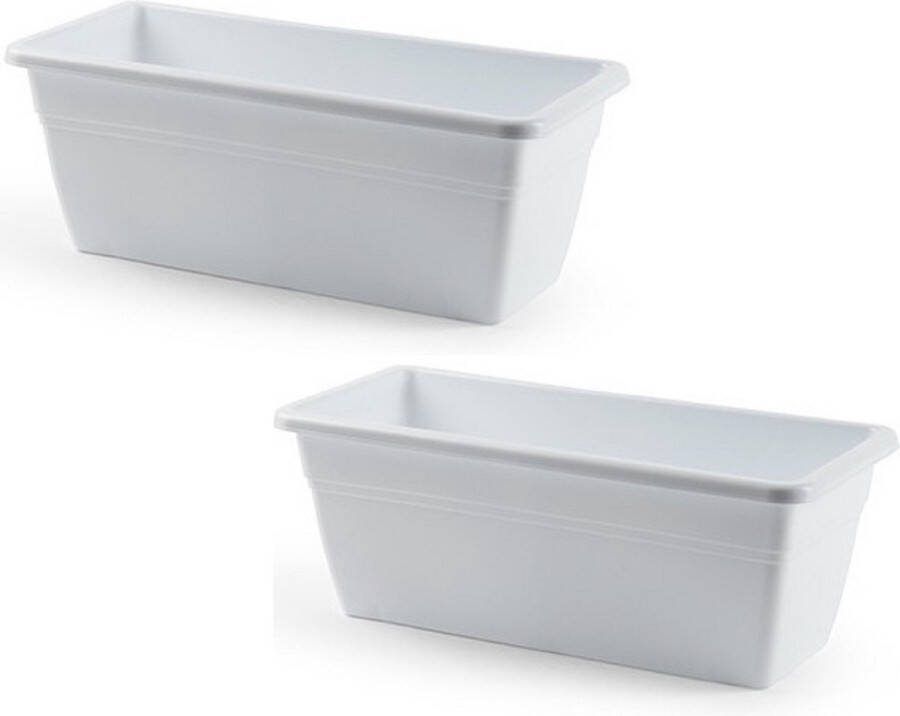 PLASTICFORTE 2x stuks plantenbak wit rechthoekig 40 x 18 x 15 cm Bloembakken plantenbakken voor binnen buiten