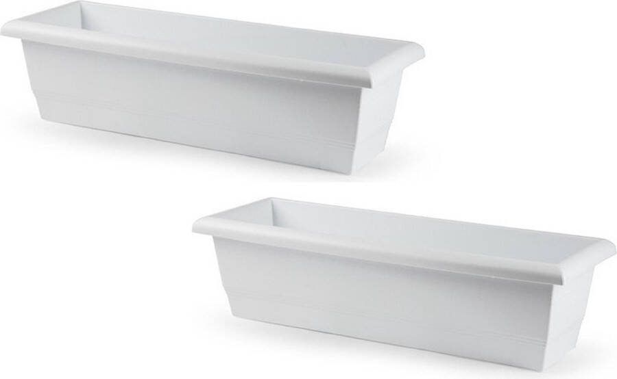 PLASTICFORTE 2x stuks plantenbak wit rechthoekig 60 x 20 x 16 cm Bloembakken plantenbakken voor binnen buiten