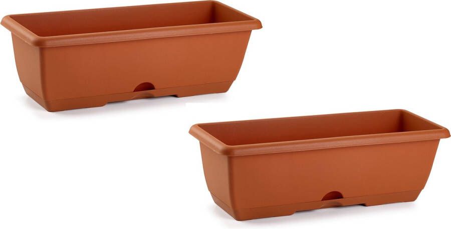 Forte Plastics 2x stuks plantenbakken terra cotta 50 x 20 x 17 cm Bloembakken voor balkon railing in Terrabalkon stalen houder