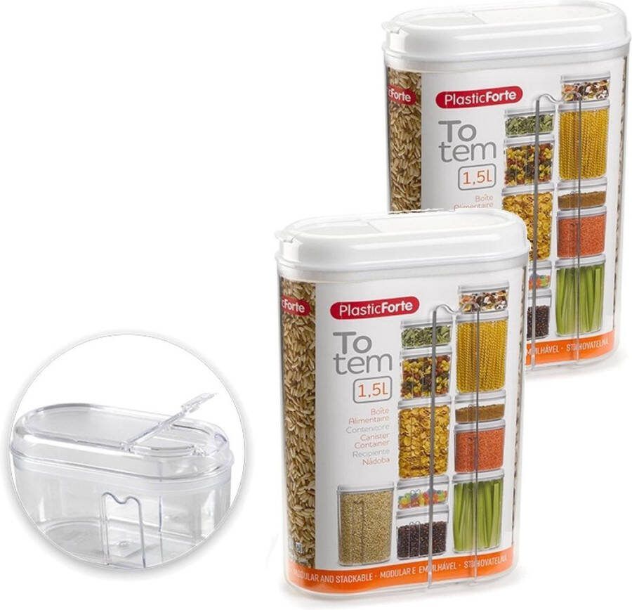 PLASTICFORTE 2x stuks plastic strooier voorraad bussen container 1 5 liter 8 x 15 5 x 23 cm Transparant Voedsel bewaar bussen containers Voorraadbussen