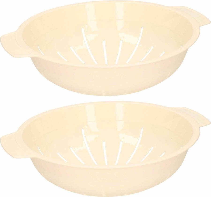 PLASTICFORTE 2x stuks stevig Kunststof vergiet in het beige 30 x 25 x 8 cm Plastic vergieten keuken accessoires