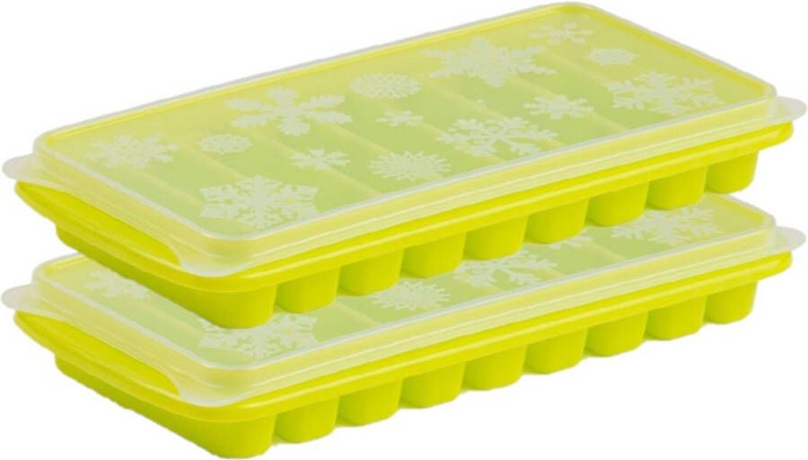 Forte Plastics 2x stuks Trays met Flessenhals ijsblokjes ijsklontjes ijsblok staafjes vormpjes 10 vakjes kunststof groen met afsluit deksel