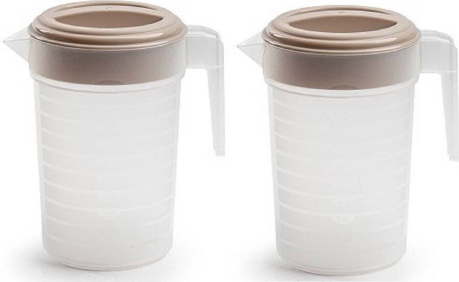 Forte Plastics 2x stuks waterkan sapkan transparant taupe met deksel 1 liter kunststofï¿½- Smalle schenkkan die in de koelkastdeur past