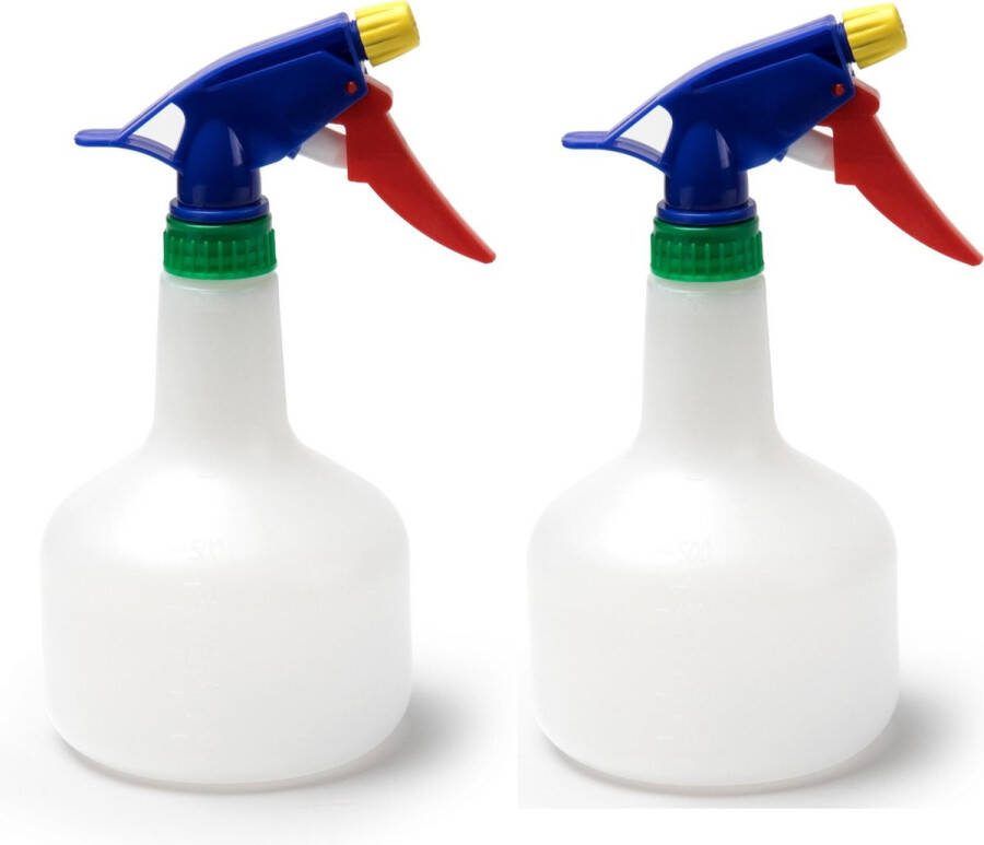 PLASTICFORTE 2x stuks waterverstuivers spuitflessen 600 ml transparant Plantenspuiten schoonmaakspuiten