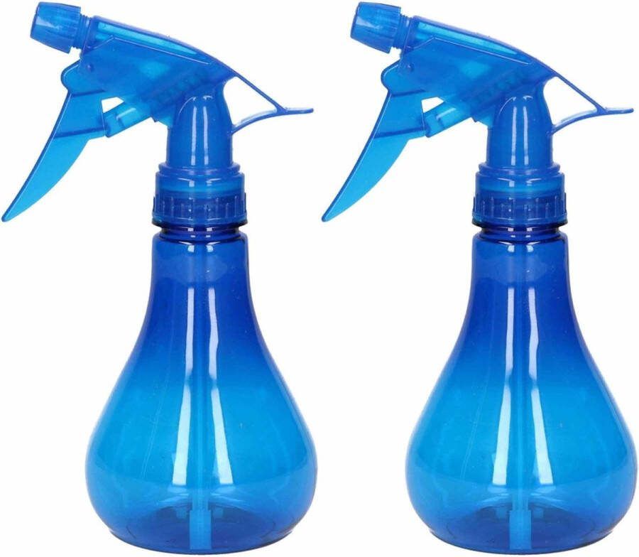 PLASTICFORTE 2x Waterverstuivers spuitflessen 250 ml blauw Plantenspuiten schoonmaakspuiten