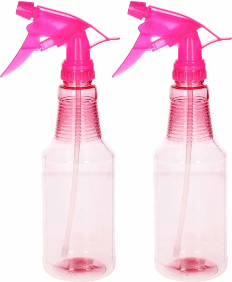 PLASTICFORTE 2x Waterverstuivers spuitflessen 500 ml roze Plantenspuiten schoonmaakspuiten